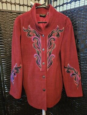 Bob Mackie Red Jacket with Pink & Black Embroidered Swirls